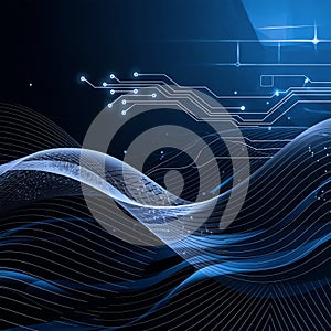 Minimalist presentation background, flowing data streams forming abstract wave patterns.