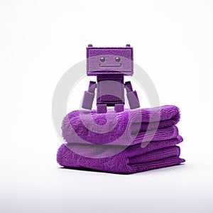 Minimalist Purple Robot Toy On Towels - Eco-friendly Craftsmanship