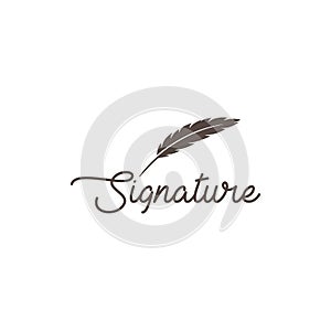 Minimalist Quill Feather Pen Signature Handwriting Logo Design Vector