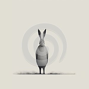 Minimalist Rabbit Illustration In Edward Gorey And Oliver Jeffers Style On White Background