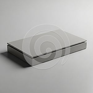 A minimalist rectangular gray box with smooth surfaces and sharp