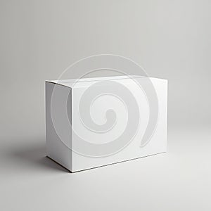 Minimalist rectangular white cardboard shipping box on neutral surface for packaging design