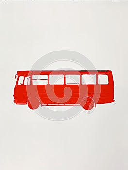 minimalist red bus on white background simple kids wall art print