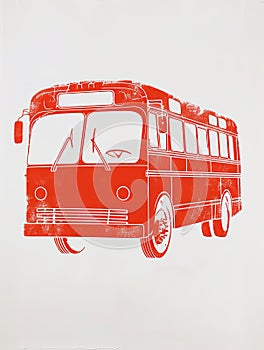 minimalist red bus on white background simple kids wall art print
