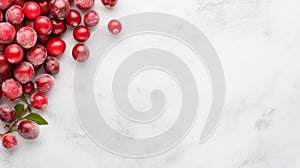 Minimalist Red Cranberries On Marble: Serene Minimalism In Food Photography photo