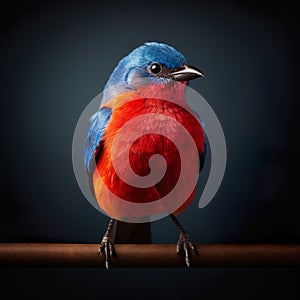 Minimalist red orange blue bird. Generative AI