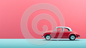 Minimalist Red Retro Car On Pastel Background