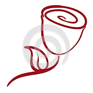 Minimalist red rose with stem and leaf in simple lines, Vector illustration