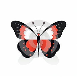 Minimalist Red And White Butterfly Icon Vector Illustration
