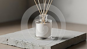 Minimalist Reed Diffuser Mockup on Concrete Podium