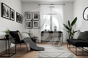 minimalist room, with white walls and black accents, ready for a makeover