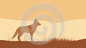 Minimalist Sand Dunes Illustration With A Wolf Caninecore Aesthetics photo