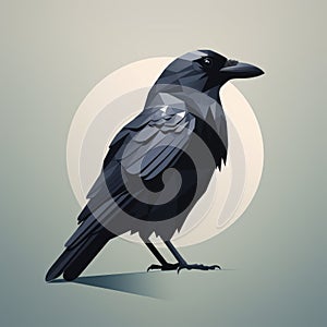 Minimalist Scandinavian Art: Moody Low Poly Crow For Desktop Or Tablet