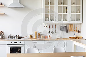 Minimalist scandinavian kitchen interior after renovation in new house