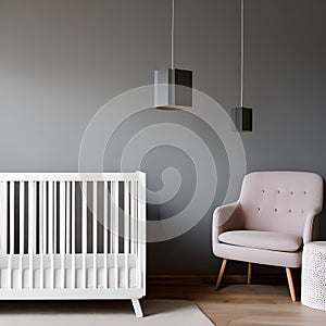 A minimalist, Scandinavian nursery with a clean, uncluttered design, natural wood accents, and soft pastels2, Generative AI