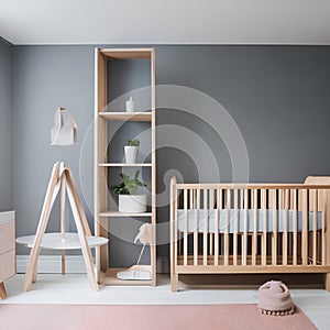 A minimalist, Scandinavian nursery with a clean, uncluttered design, natural wood accents, and soft pastels4, Generative AI