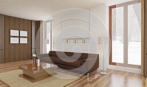 Minimalist and scandinavian Style with cozy living room Interior and 3d render