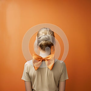 Minimalist Schoolgirl Lifestyle: A Woman In A Bow Tie With An Orange Background