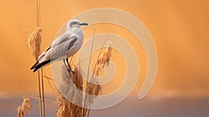 Minimalist Seagull Perched On Brown Stem - Hd Photograph
