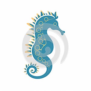 Minimalist Seahorse Illustration With Blue And Yellow Accents