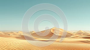 Minimalist sepia desert panorama with dunes under golden sunlight, late afternoon view