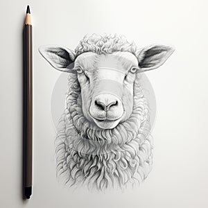 Minimalist Sheep Sketch: Hyper-detailed Pencil Illustration