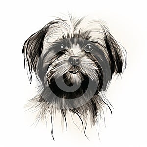Minimalist Shih Tzu Dog Sketch: Clean And Elegant Digital Painting