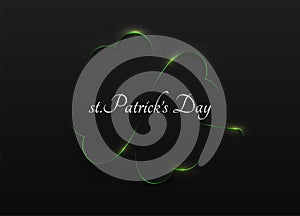 Minimalist shiny green soft 3D clover leaf thin line shape abstract frame design. st Patrick`s Day white text. Minimal holiday