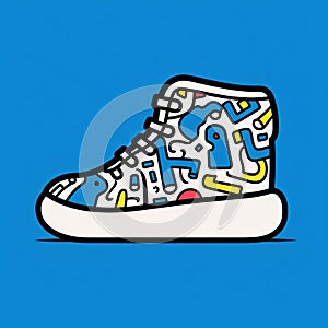Minimalist Shoe Illustration With Keith Haring Inspired Style
