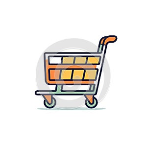 Minimalist Shopping Cart Flat Line Icon Illustration