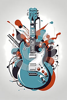 MINIMALIST SILHOUETTE VECTOR OF ELECTRIC GUITAR MUSICAL INSTRUMENTS AND MICROPHONE,WHITE BACKGROUND, SHARP EDGES