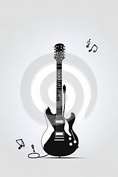 MINIMALIST SILHOUETTE VECTOR OF ELECTRIC GUITAR MUSICAL INSTRUMENTS AND MICROPHONE,WHITE BACKGROUND, SHARP EDGES