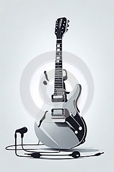 MINIMALIST SILHOUETTE VECTOR OF ELECTRIC GUITAR MUSICAL INSTRUMENTS AND MICROPHONE,WHITE BACKGROUND, SHARP EDGES