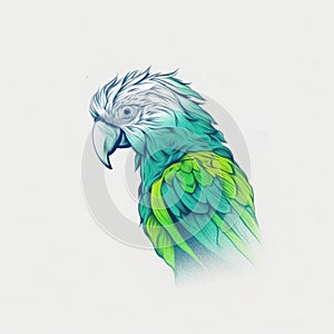Minimalist Sketch Of A Green And White Parrot In Side View Before A Cloud