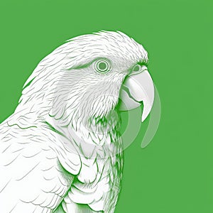 Minimalist Sketch Of A Green And White Parrot In Side View Before A Cloud