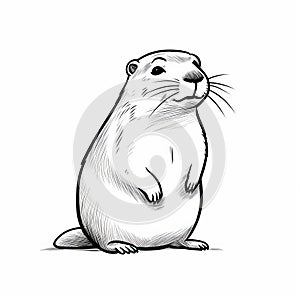 Minimalist Sketch Of A Groundhog: Simple Strokes And Distinctive Noses