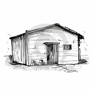 Minimalist Sketch Of Weathered Small Building