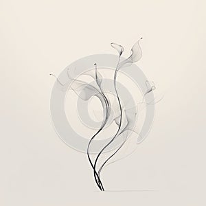 Minimalist Smoke Trailed Lily Plant: Delicate Flowers In Elegant Calligraphy