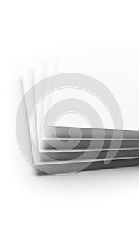 Minimalist stack of white paper sheets isolated on white background