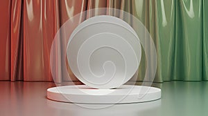 Minimalist Stage with Circular Element and Draped Fabric Backdrop