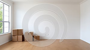 Minimalist Staging: Moving Boxes In Empty White Room