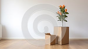 Minimalist Staging With Two Boxes And A Flower: Expansive Spaces And High-quality Realistic Photography