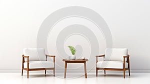 Minimalist Staging: Zen-inspired Chairs And Plant Facing White Wall