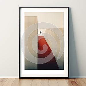 Minimalist Staircase Poster - Red And Brown - Vray Matte Photo photo
