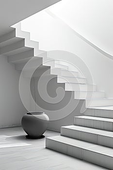 Minimalist stairs with rustic pottery, suitable for interior design inspiration, AI Generated