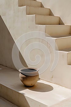 Minimalist stairs with rustic pottery, suitable for interior design inspiration, AI Generated