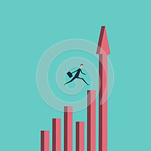 Minimalist stile. business finance. businessman jumping over chasm concept. Symbol of business success, challenge, r