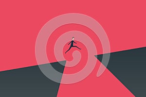 Minimalist stile. business finance. businessman jumping over chasm concept. Symbol of business success, challenge, r