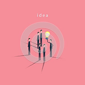 Minimalist stile. business finance. light bulb and people standing around. Teamwork brainstorming symbol