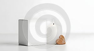 Minimalist Still Life with Candle, Box, and Wooden Heart